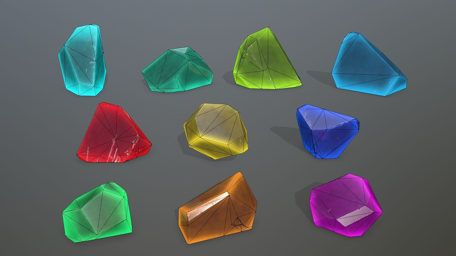 Crystal Set colored gemstones Low-poly 3D model_11