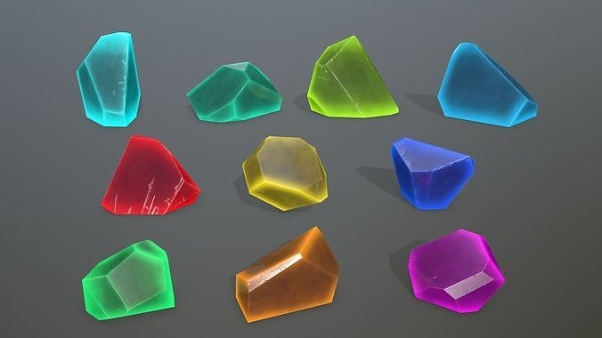 Crystal Set colored gemstones Low-poly 3D model