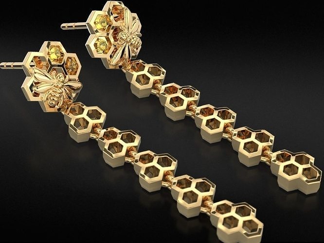 Stylish bee and honeycomb earrings 707 3D print model
