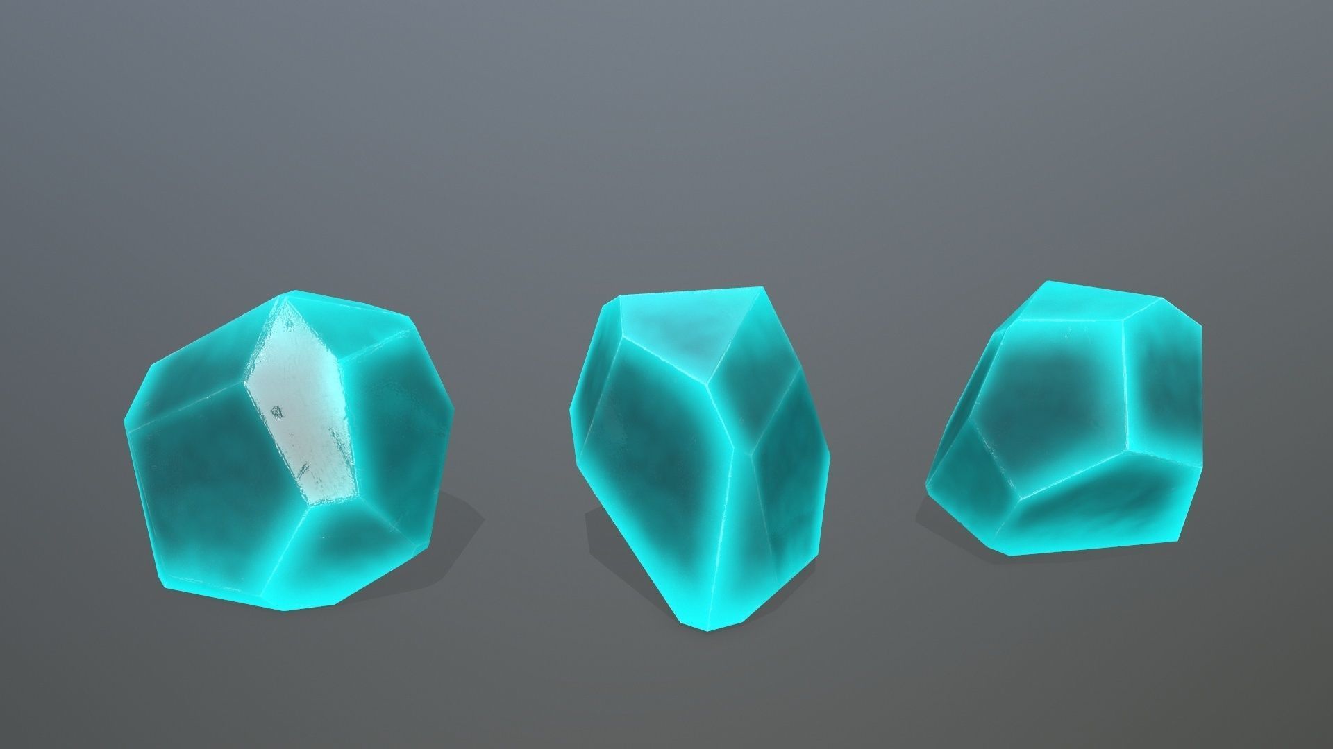 Crystal Set of turquoise crystals Low-poly 3D model_2