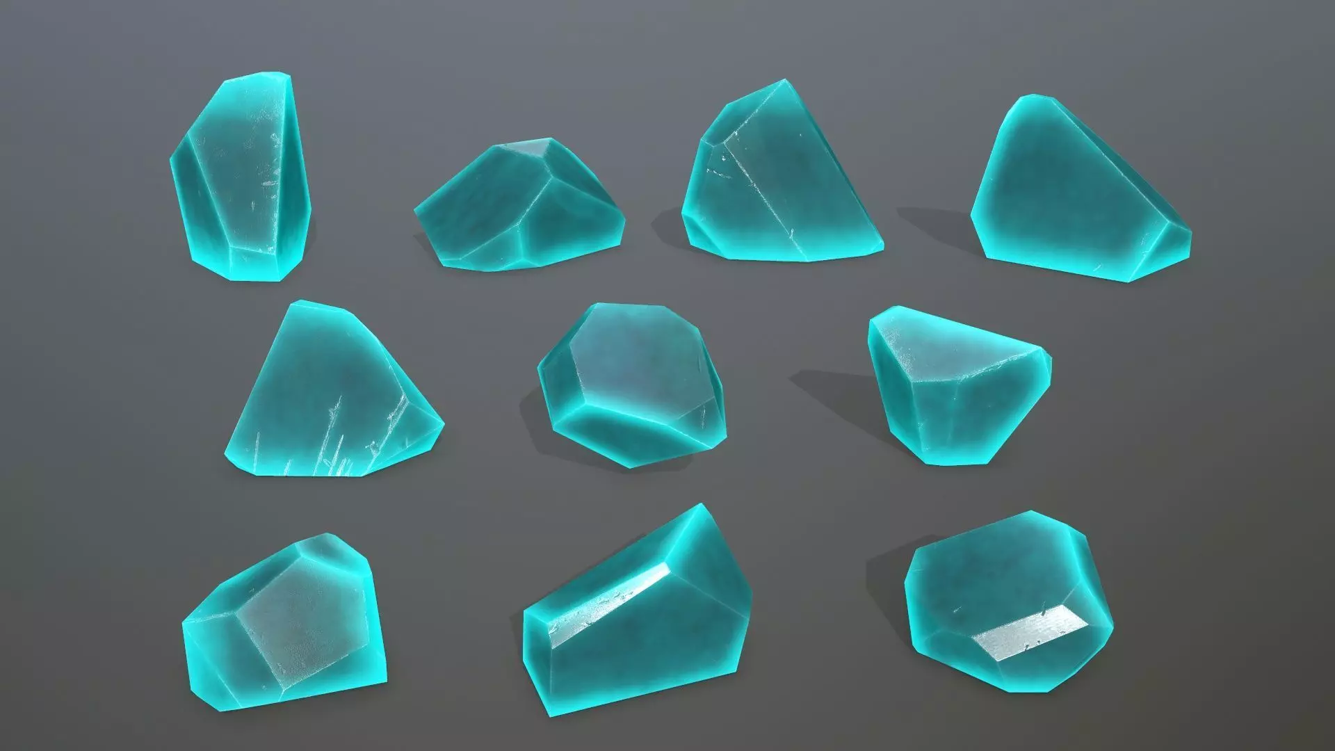 Crystal Set of turquoise crystals Low-poly 3D model_0