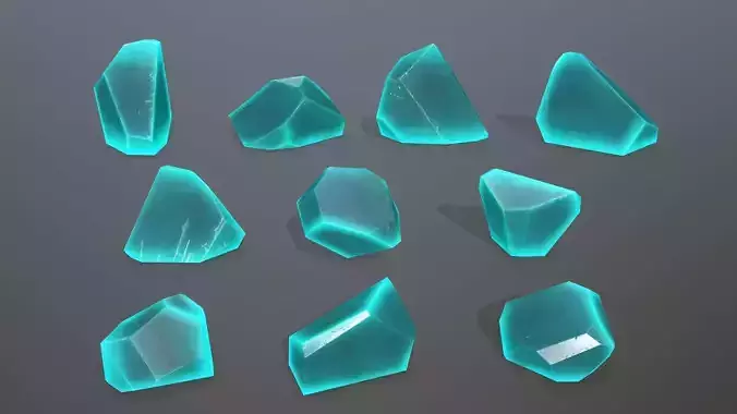 Crystal Set of turquoise crystals Low-poly 3D model