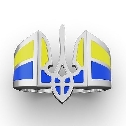 Ring with Ukrainian coat of arms and ensign and enamel 3D print model