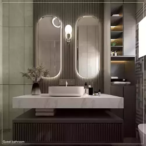 bathroom modern with two sinks and mirrors Low-poly 3D model