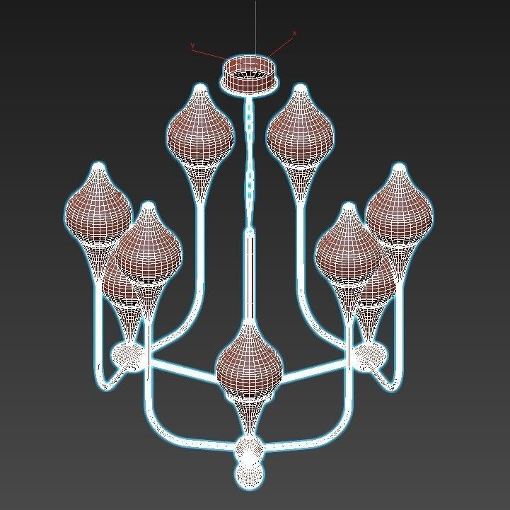 FLAME chandelier with brass and glass shades 3D model_3