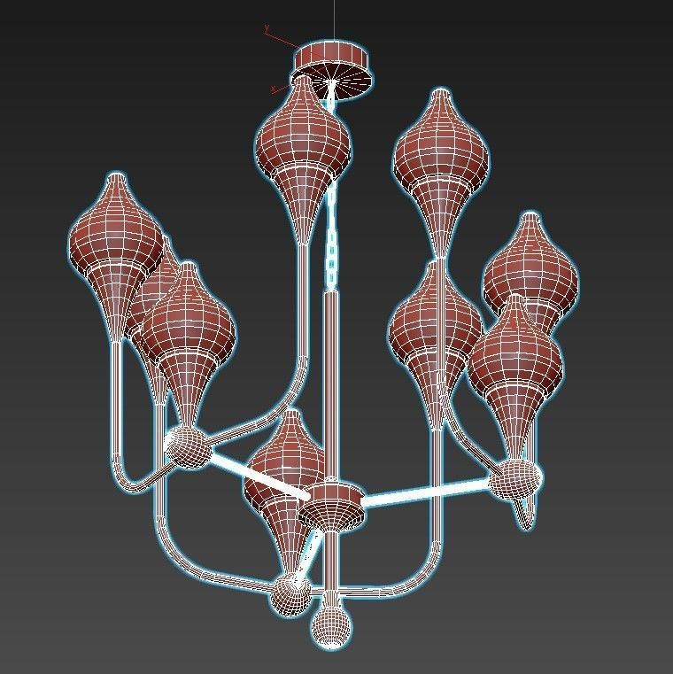 FLAME chandelier with brass and glass shades 3D model_6
