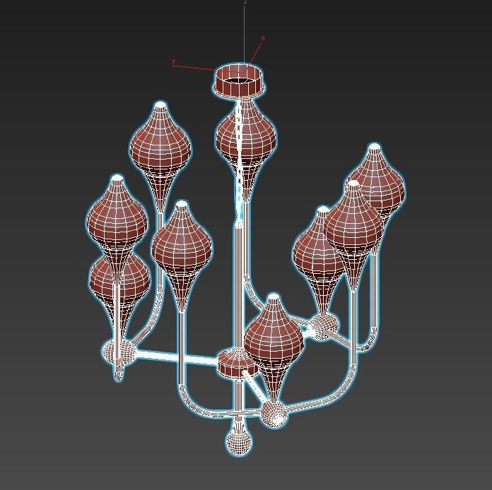 FLAME chandelier with brass and glass shades 3D model_5