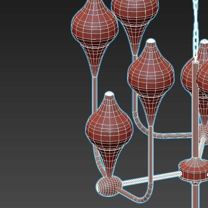 FLAME chandelier with brass and glass shades 3D model_7