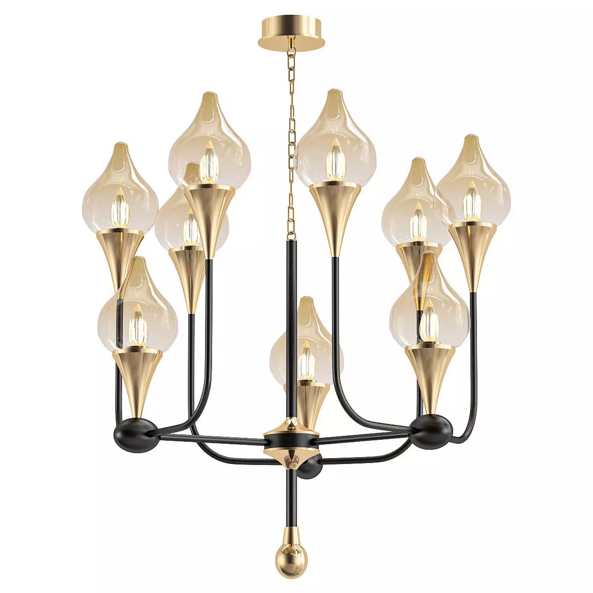 FLAME chandelier with brass and glass shades 3D model_0