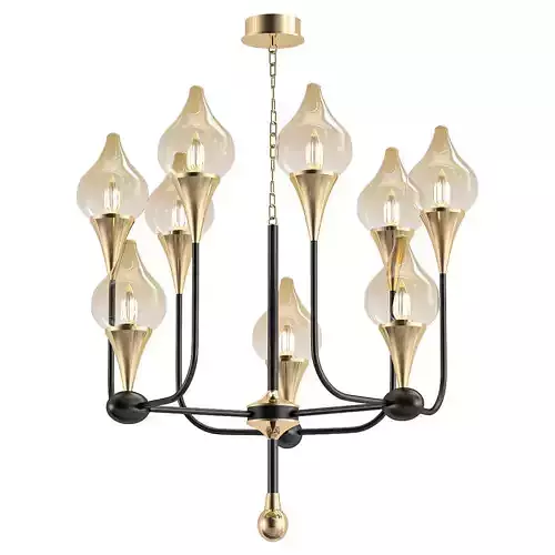 FLAME chandelier with brass and glass shades