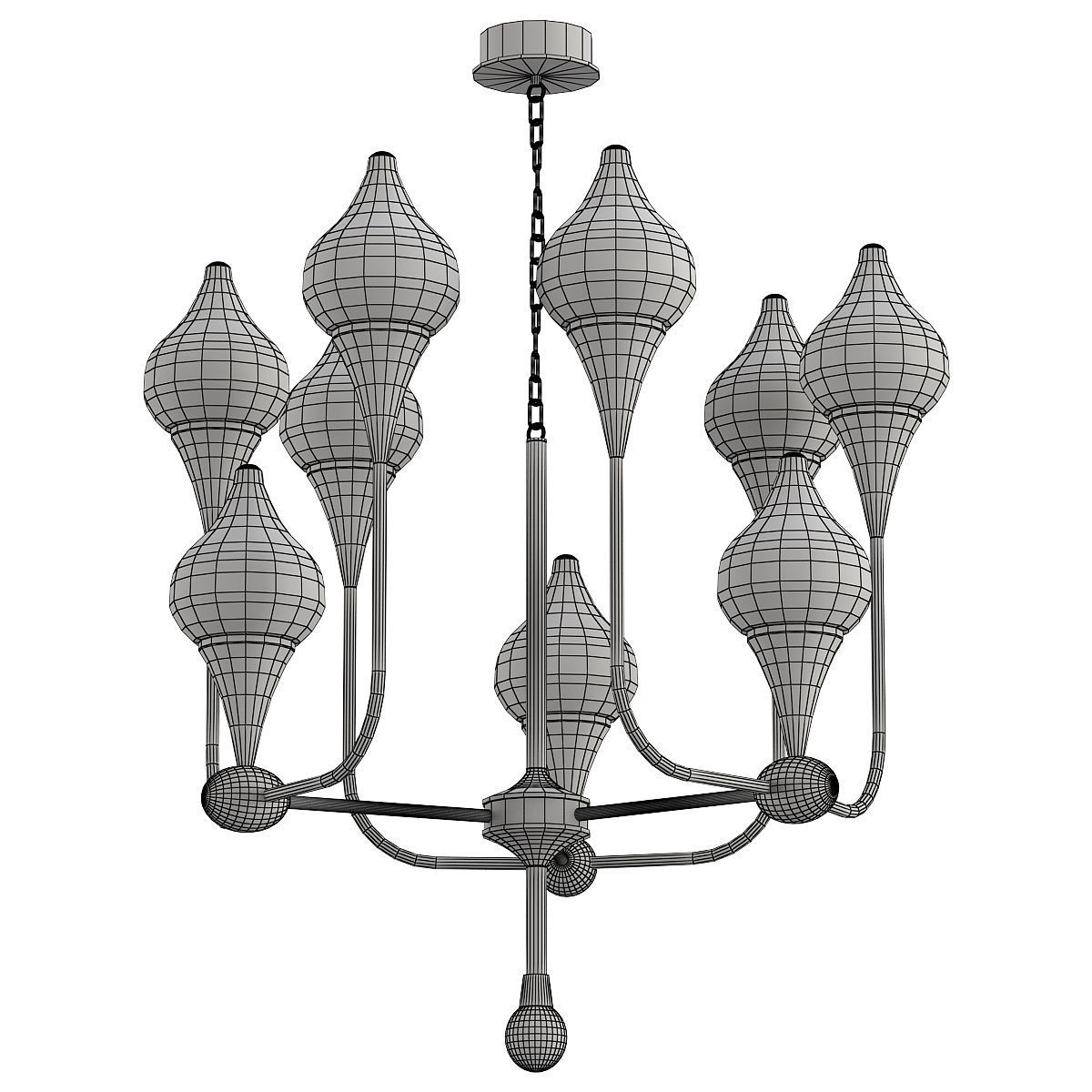 FLAME chandelier with brass and glass shades 3D model_1