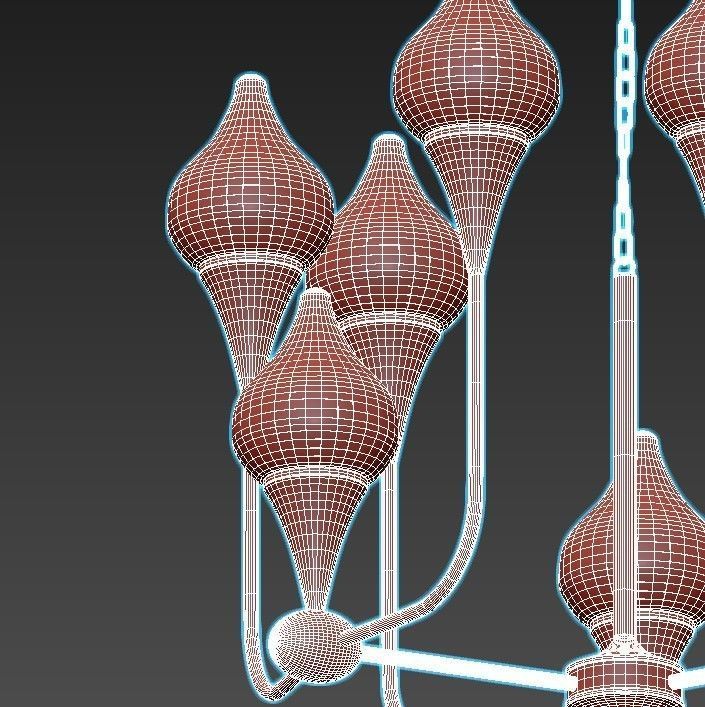 FLAME chandelier with brass and glass shades 3D model_4