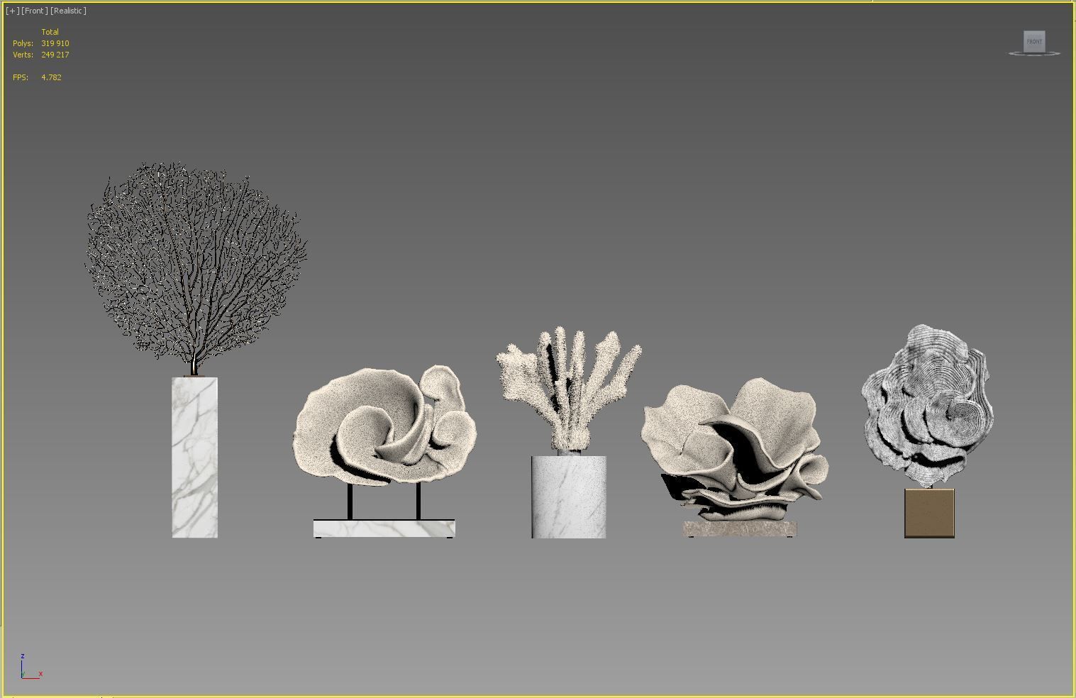 Coral Set 5 in marble vase 3D model_7