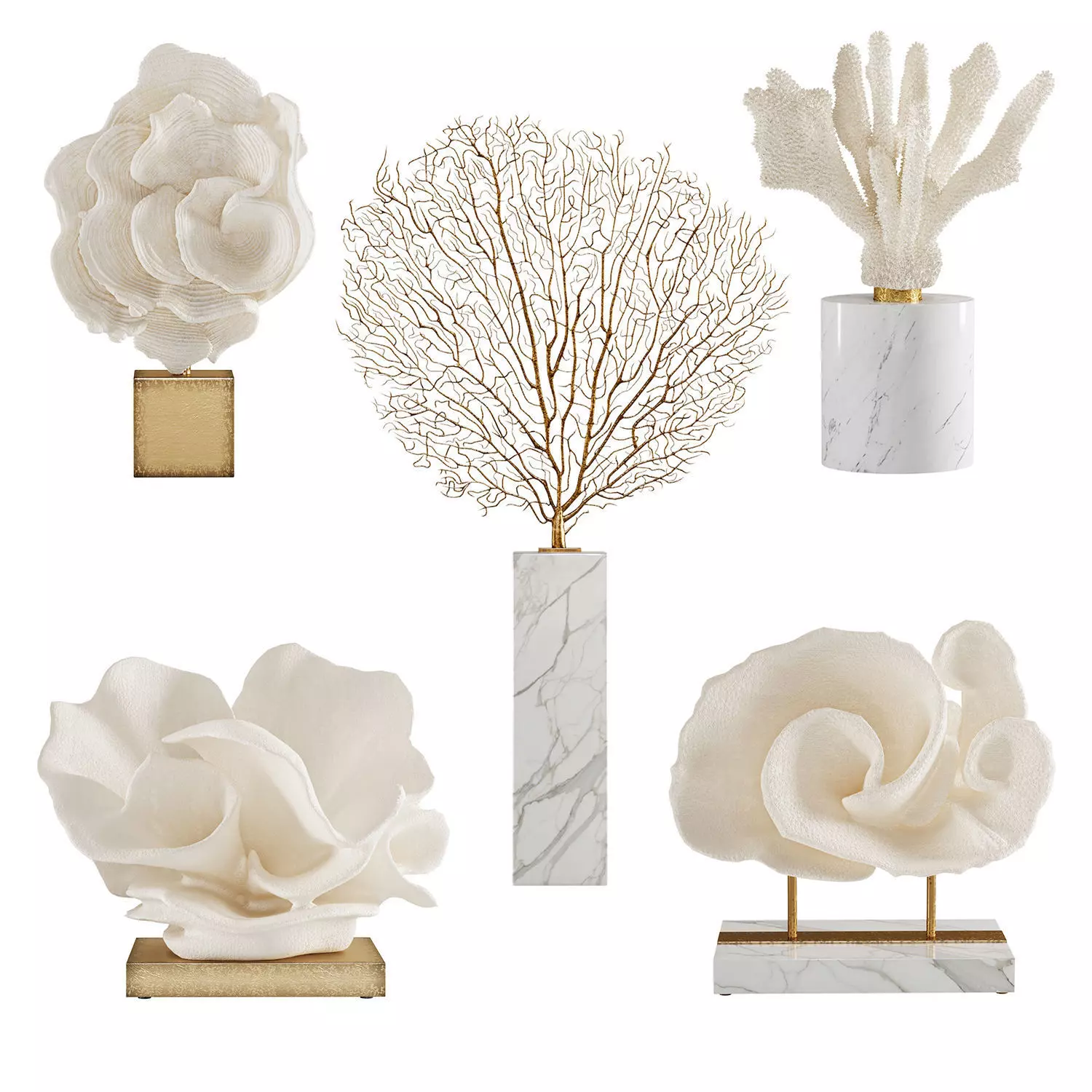 Coral Set 5 in marble vase 3D model_0