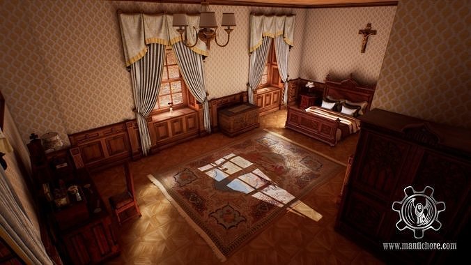 Victorian bedroom interior 3D model