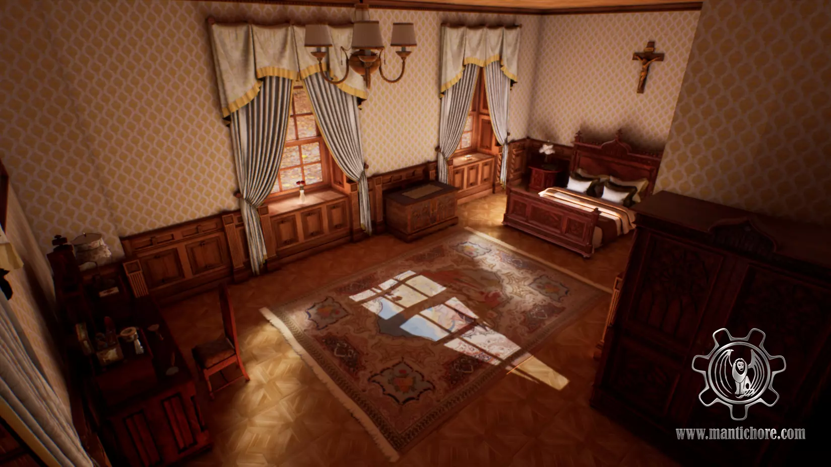 Victorian bedroom interior 3D model_0