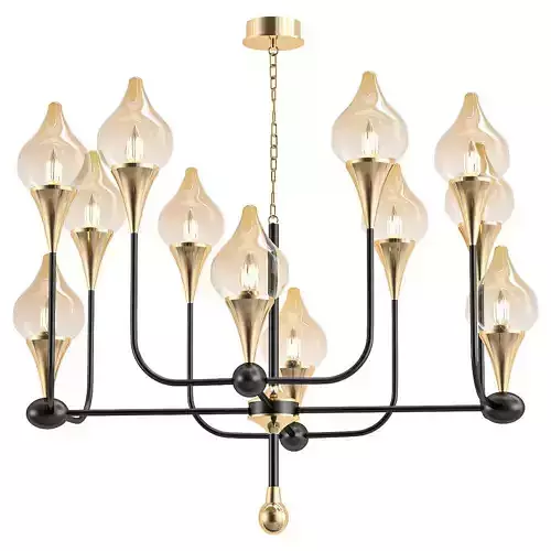 FLAME chandelier with gold and glass shades
