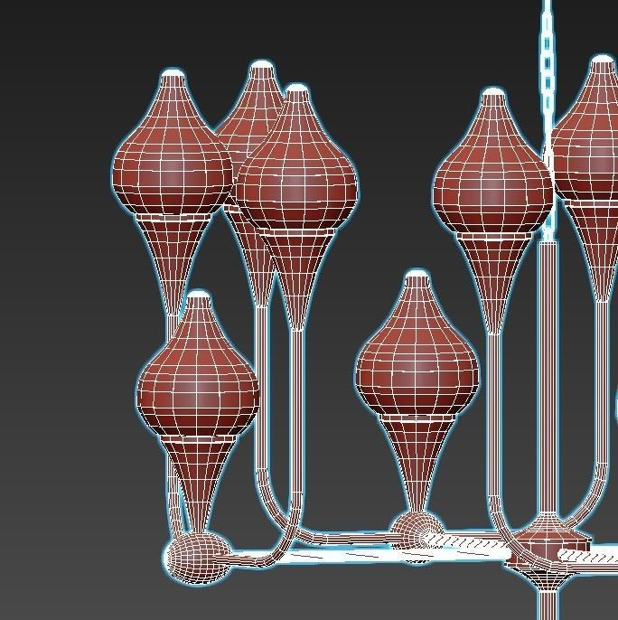 FLAME chandelier with gold and glass shades 3D model_7