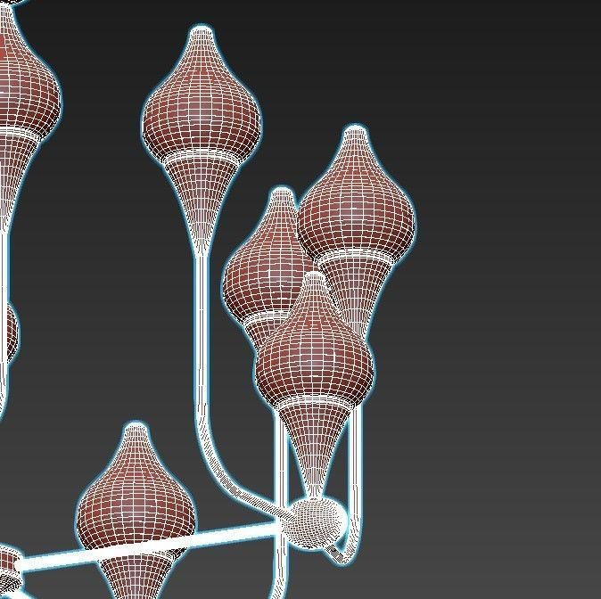 FLAME chandelier with gold and glass shades 3D model_4