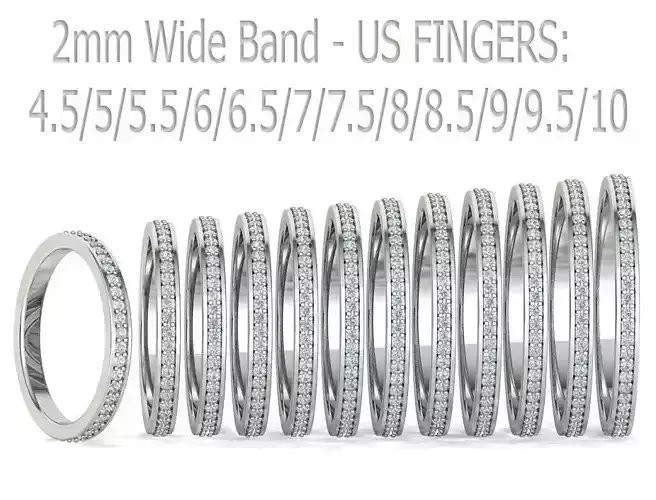 Eternity Diamond Wedding Band Ring 2mm wide Band  