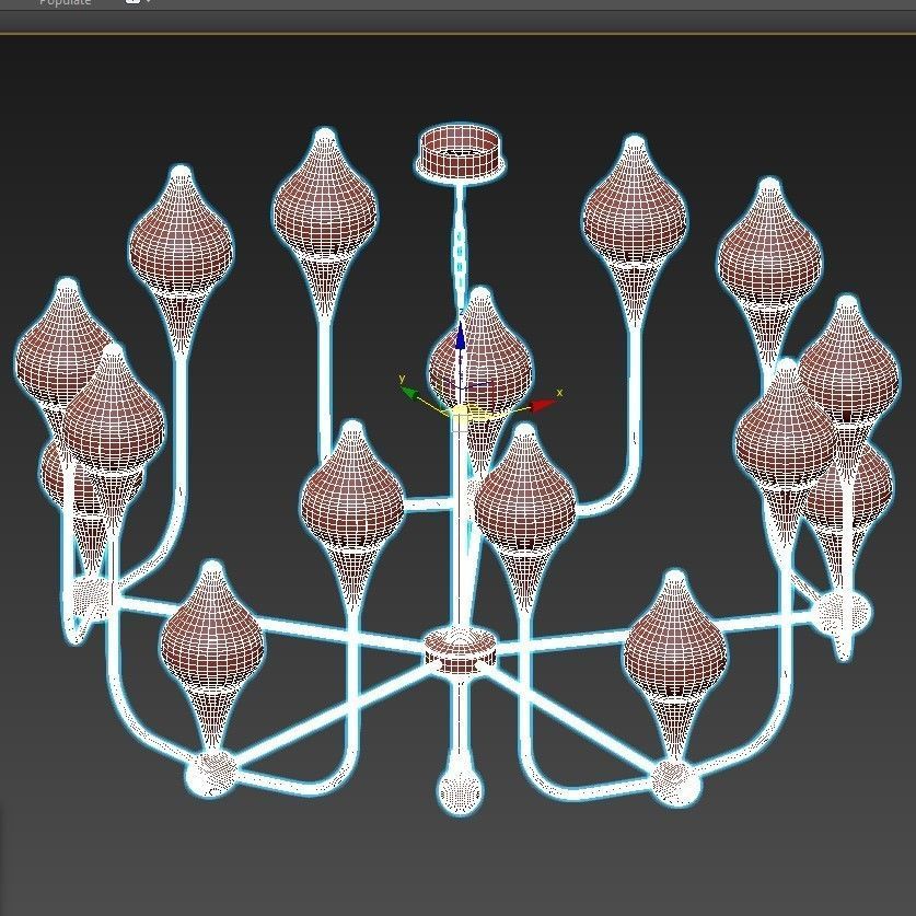 FLAME gold chandelier with glass shades 3D model_2