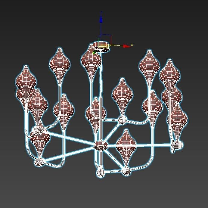 FLAME gold chandelier with glass shades 3D model_5