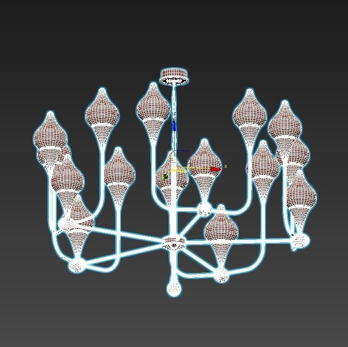 FLAME gold chandelier with glass shades 3D model_3