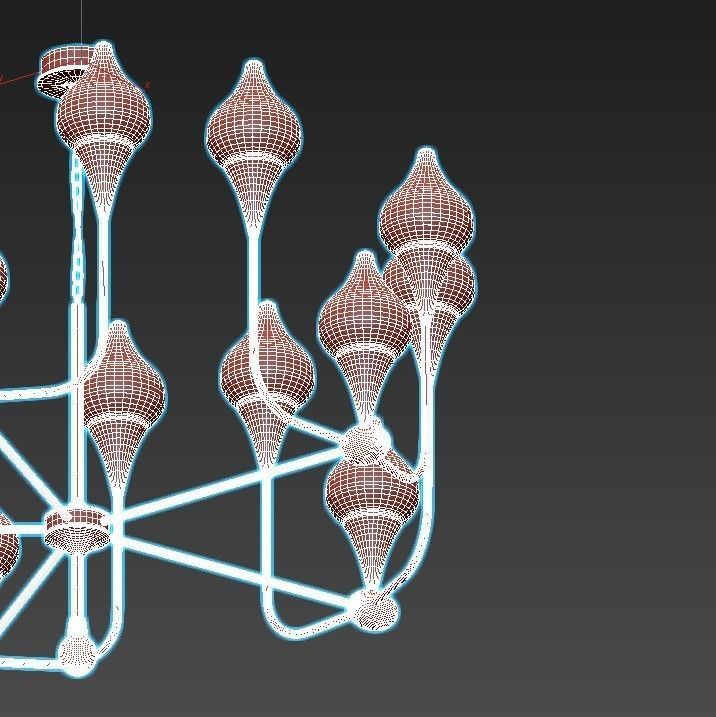 FLAME gold chandelier with glass shades 3D model_7