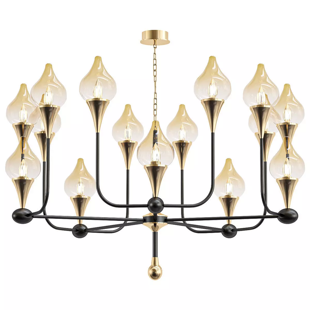 FLAME gold chandelier with glass shades 3D model_0