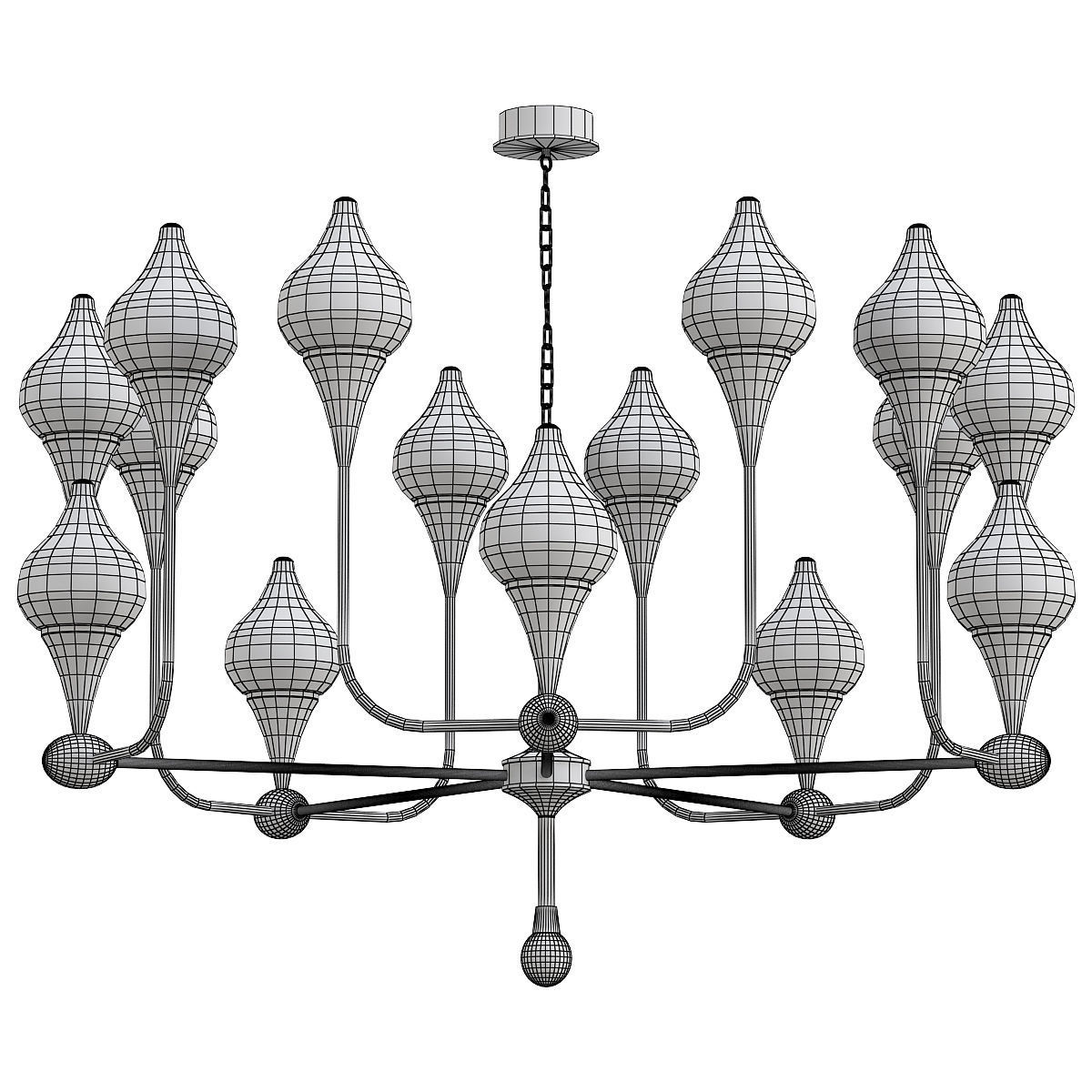 FLAME gold chandelier with glass shades 3D model_1