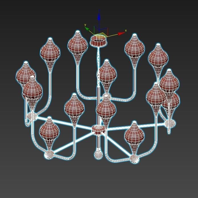 FLAME gold chandelier with glass shades 3D model_4