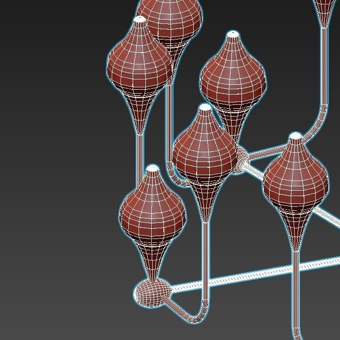 FLAME gold chandelier with glass shades 3D model_6