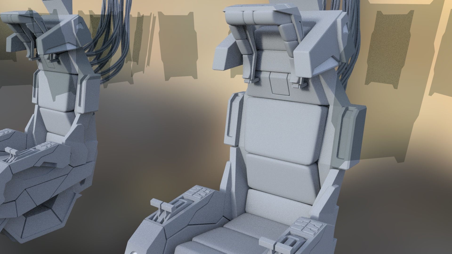 Lowpoly Sci-fi Cockpit-Twin Seat Cockpit Low-poly 3D model_3