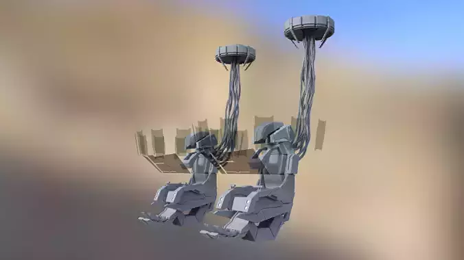 Lowpoly Sci-fi Cockpit-Twin Seat Cockpit Low-poly 3D model