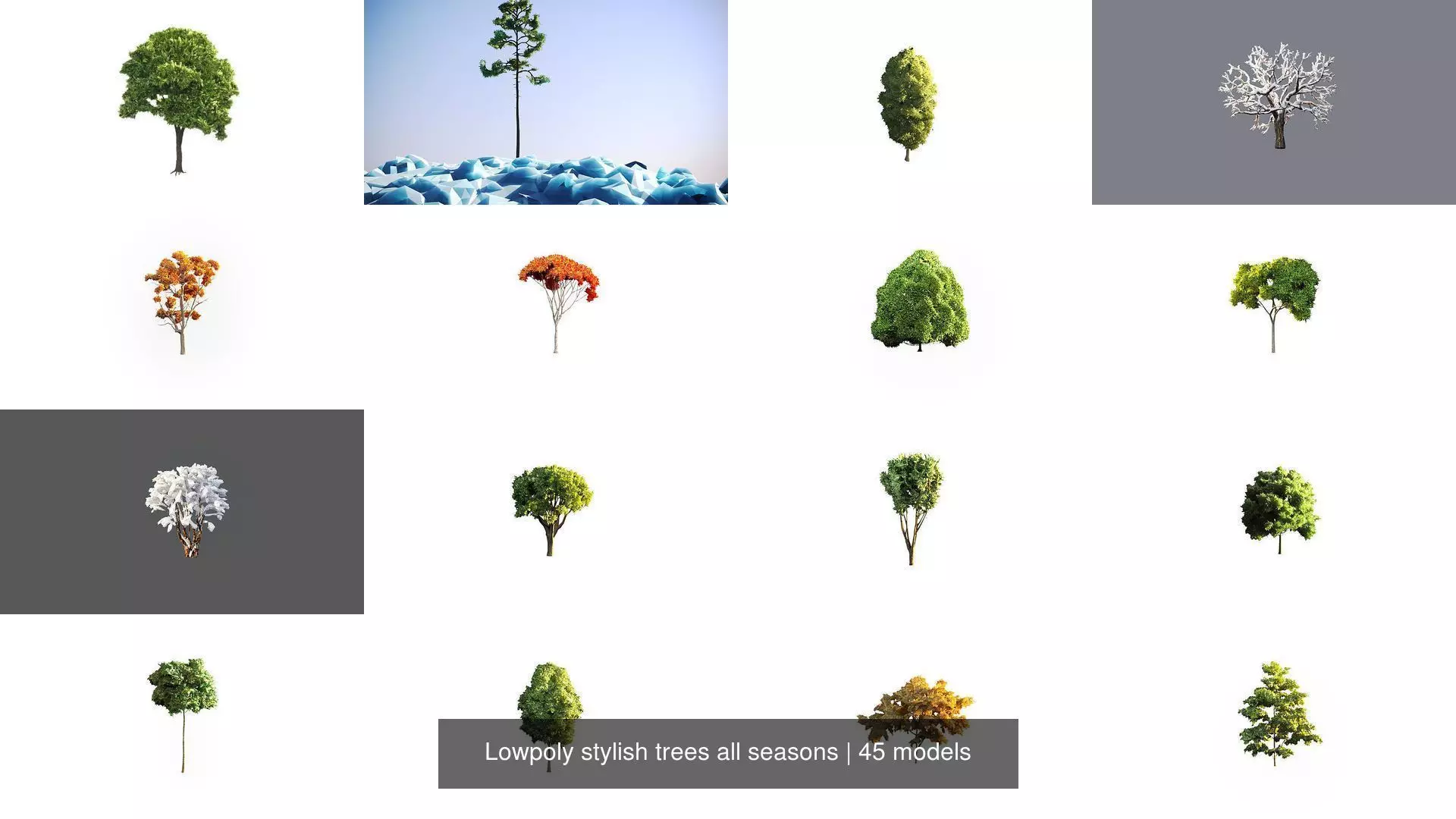 Lowpoly stylish trees all seasons 3D Model Pack