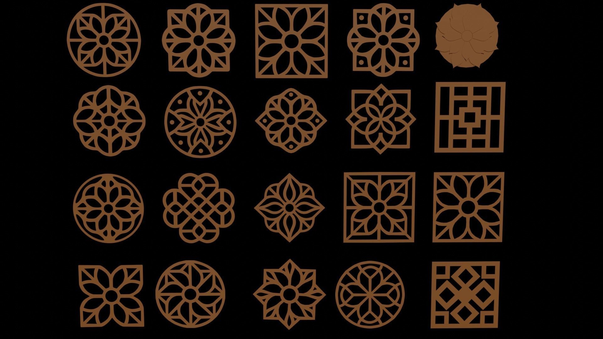 wooden circular frame ornament Low-poly 3D model_1