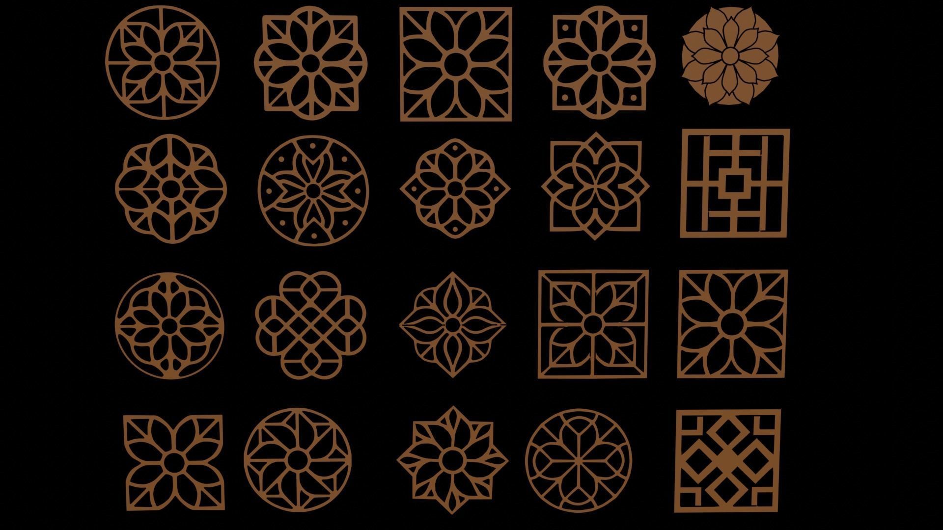 wooden circular frame ornament Low-poly 3D model_2