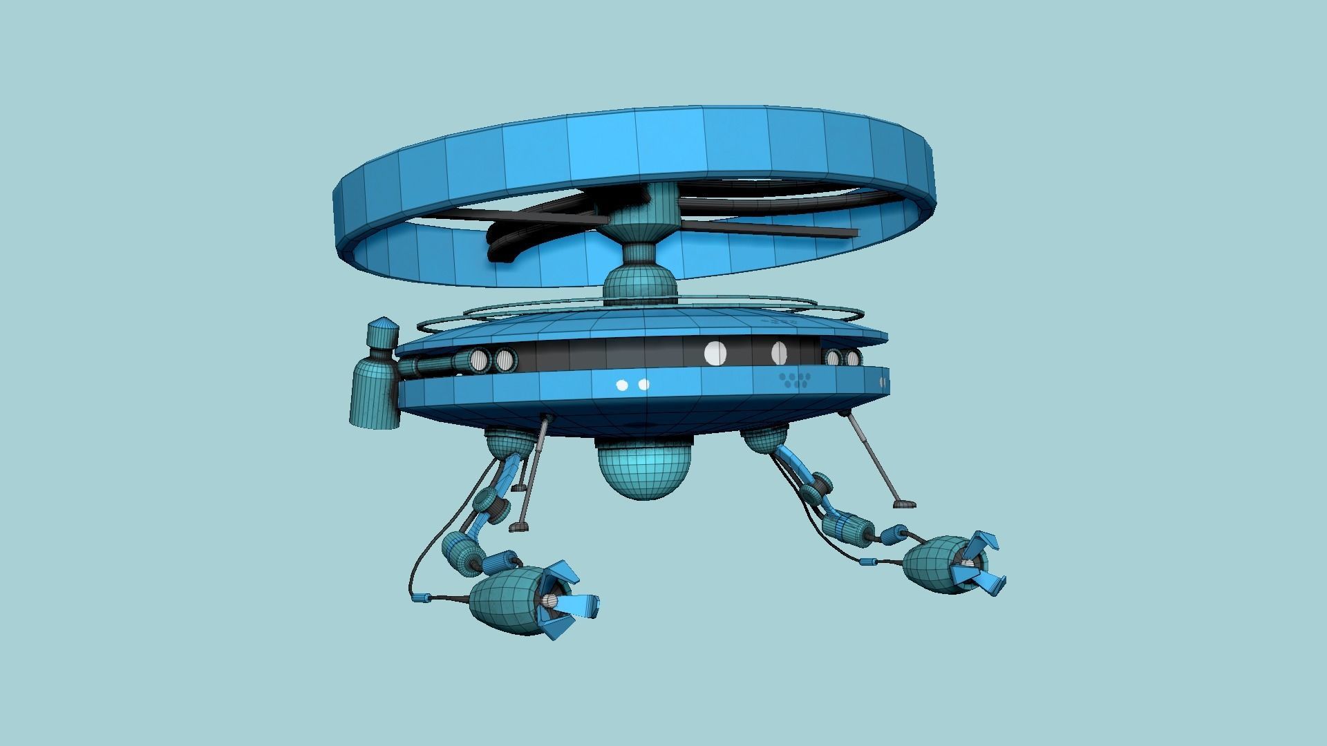 Flying Robot I05 Blue - SciFi Character Design Low-poly 3D model_6