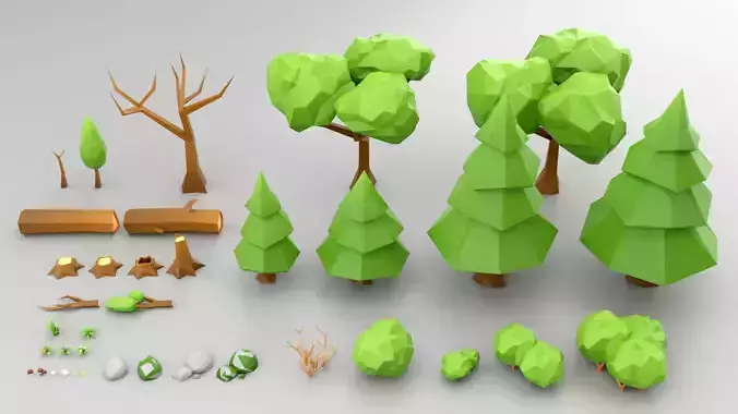 Low-Poly Forest Nature Set Free Trial Free low-poly 3D model