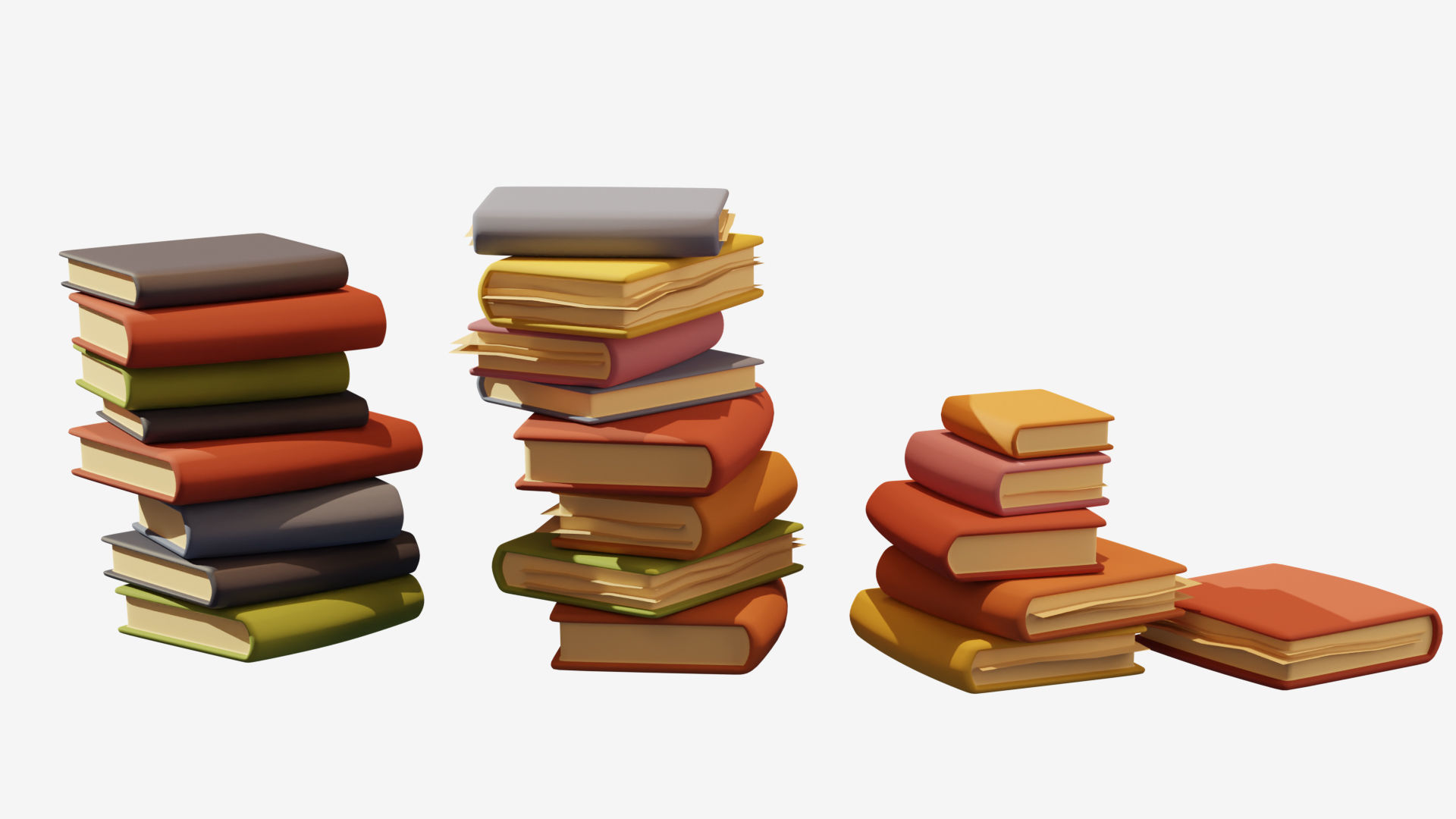Low poly books stacks of on shelf Low-poly 3D model_2