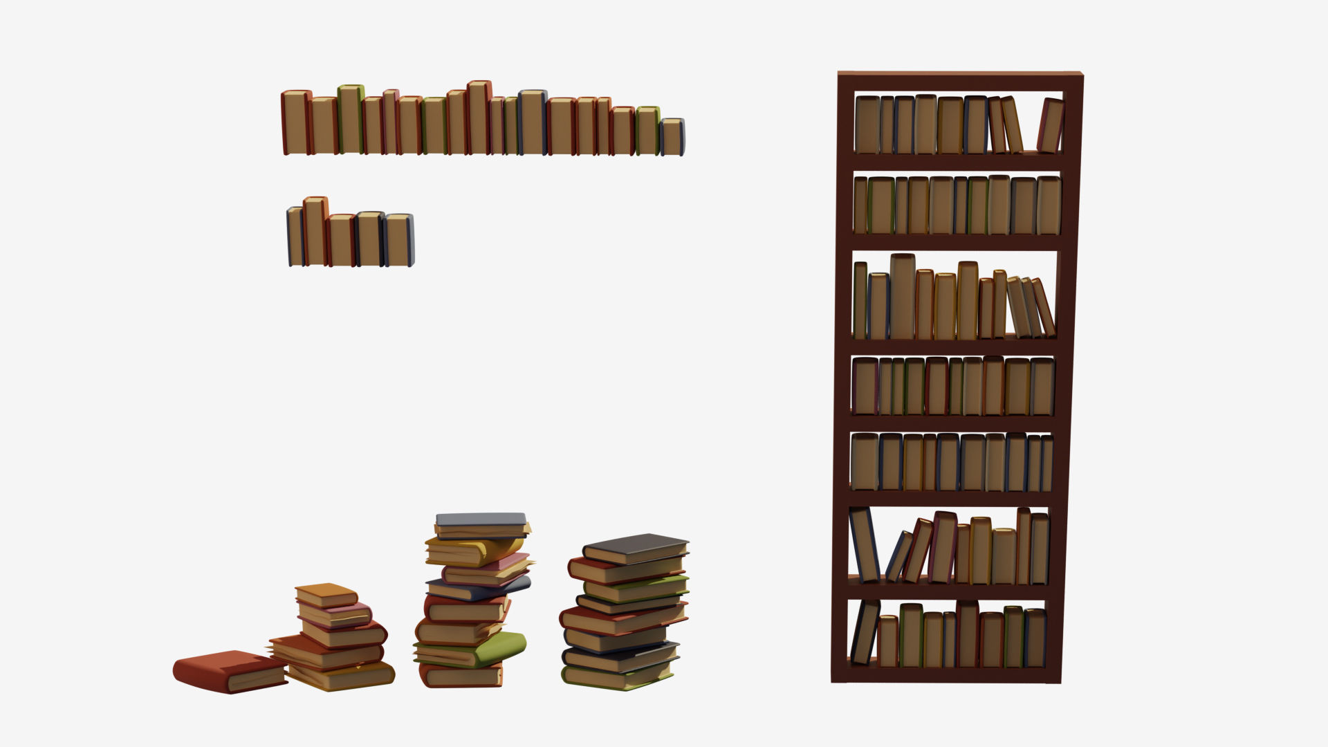 Low poly books stacks of on shelf Low-poly 3D model_7