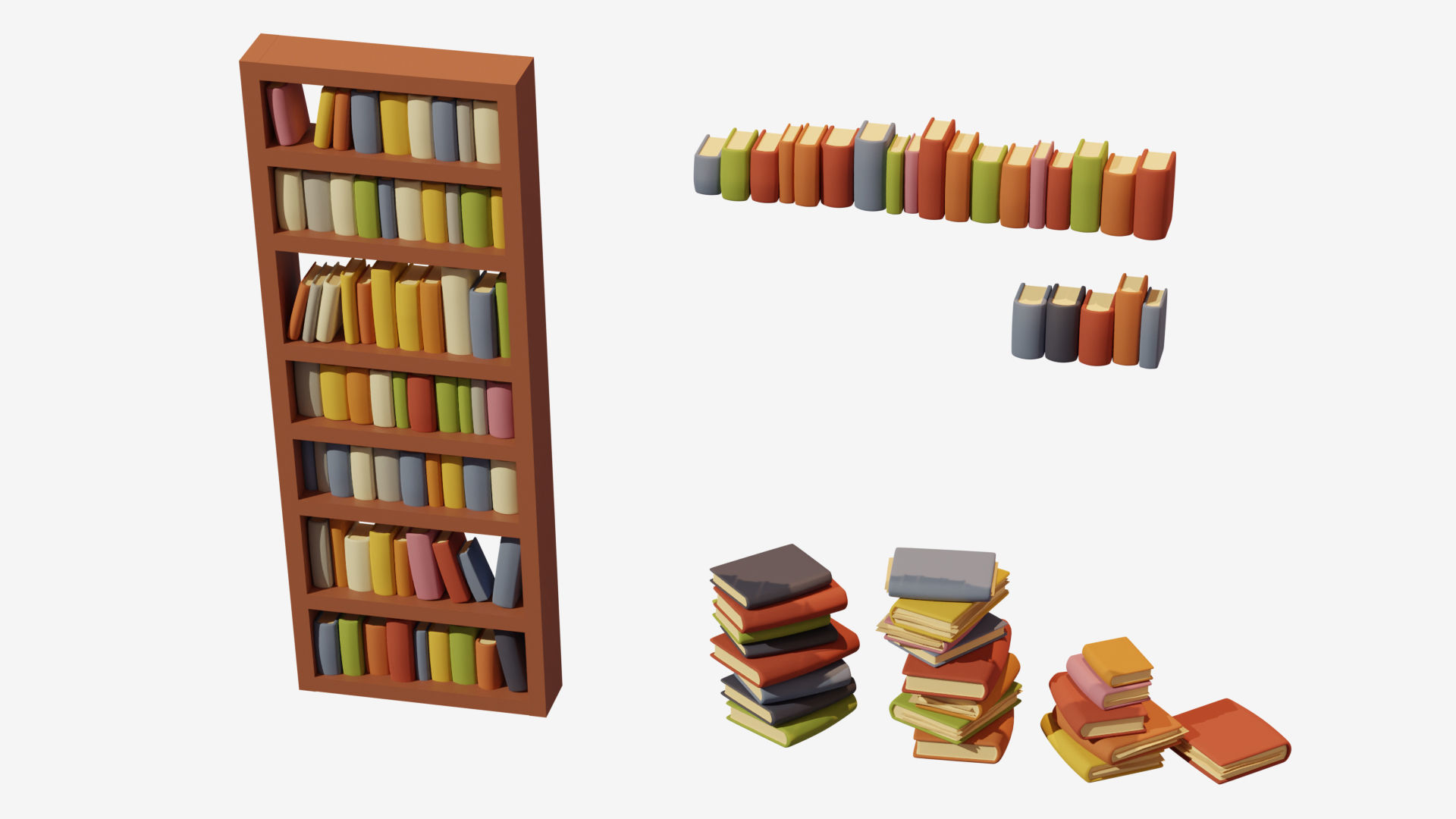 Low poly books stacks of on shelf Low-poly 3D model_1