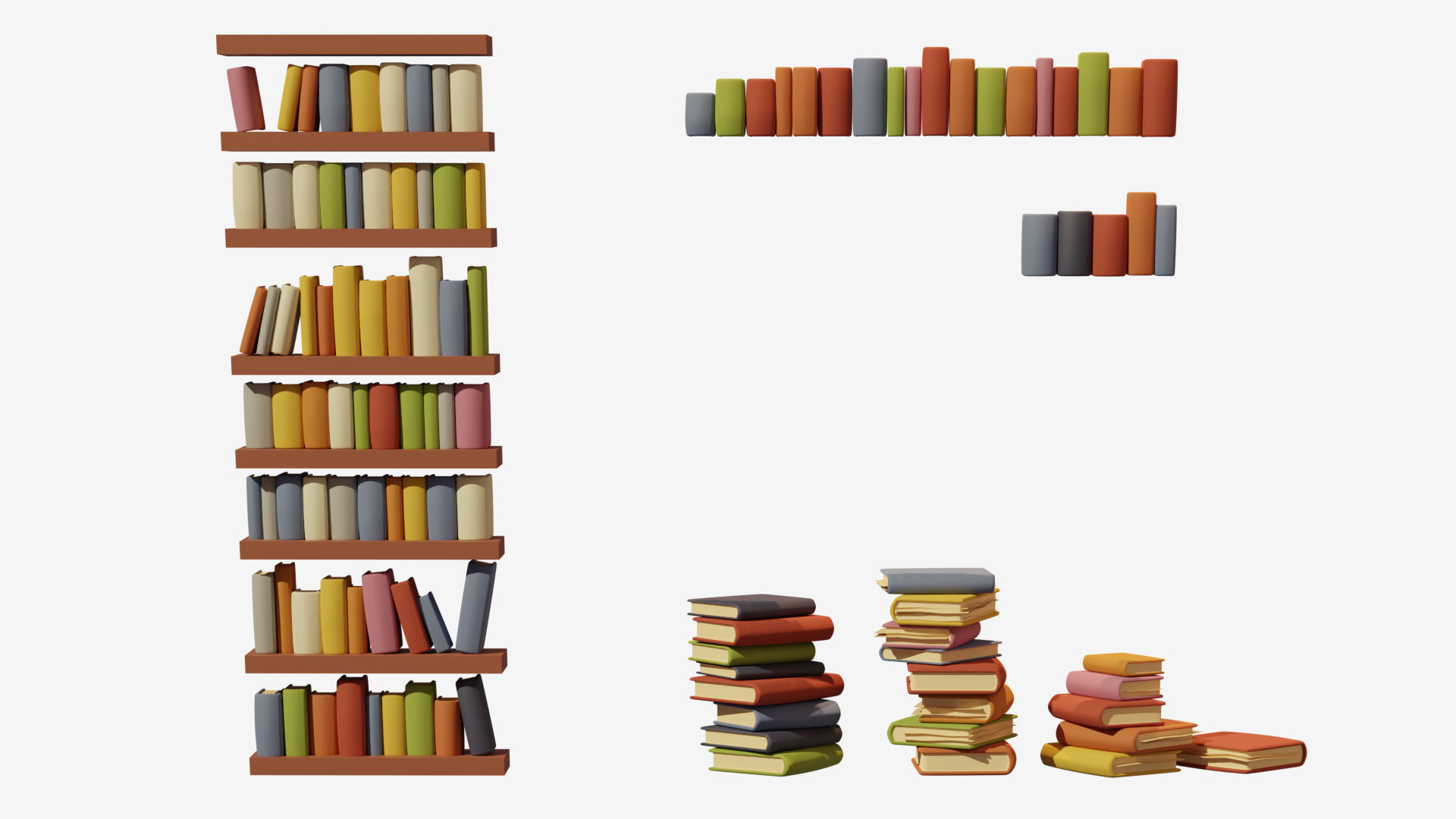 Low poly books stacks of on shelf Low-poly 3D model_6