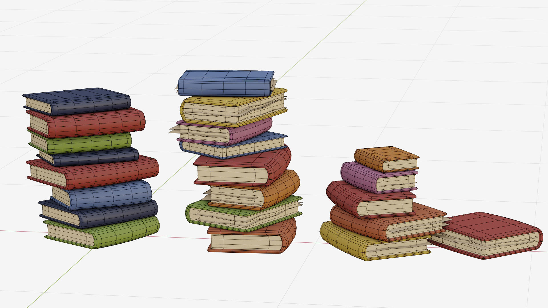 Low poly books stacks of on shelf Low-poly 3D model_9
