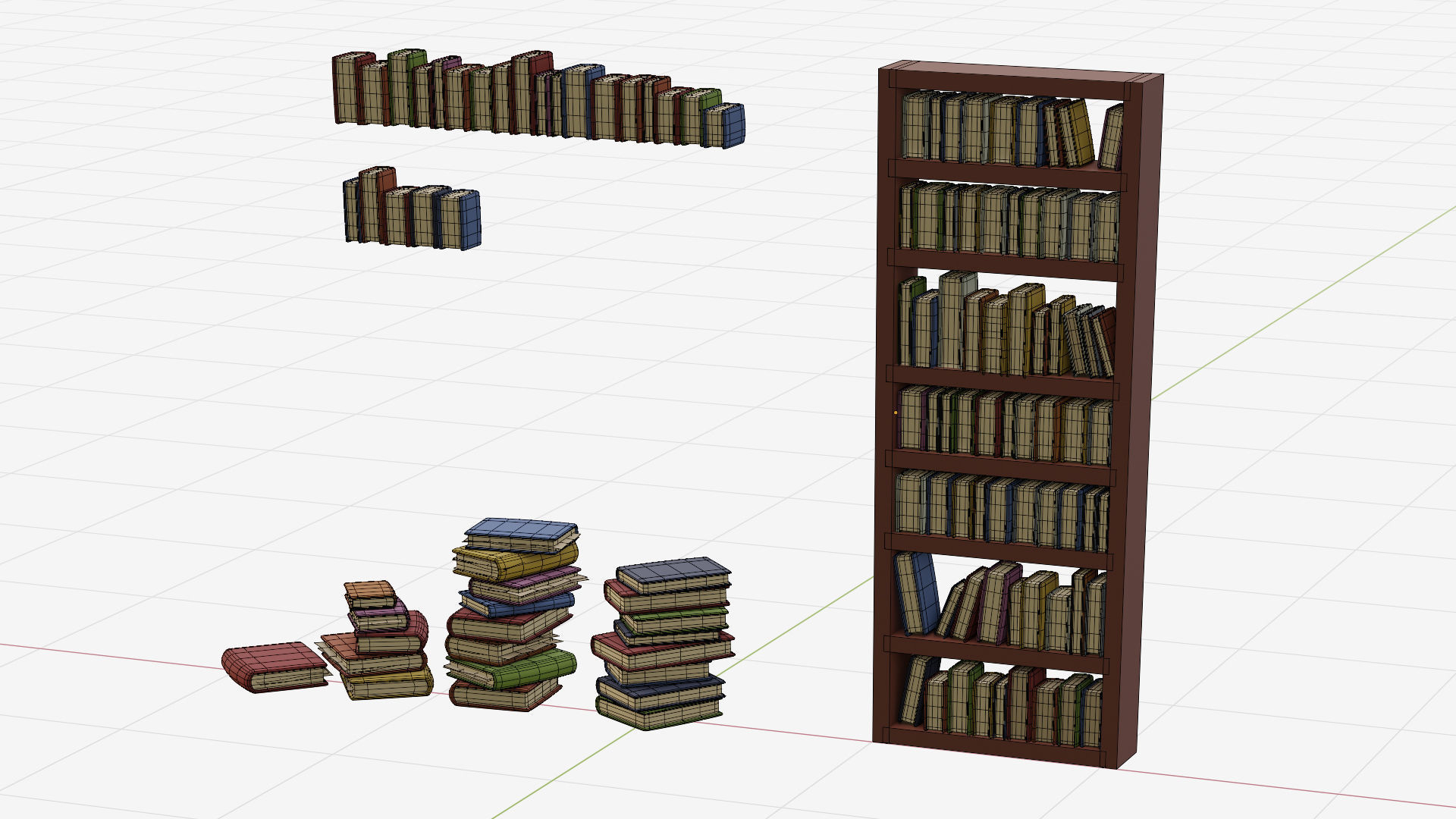 Low poly books stacks of on shelf Low-poly 3D model_15