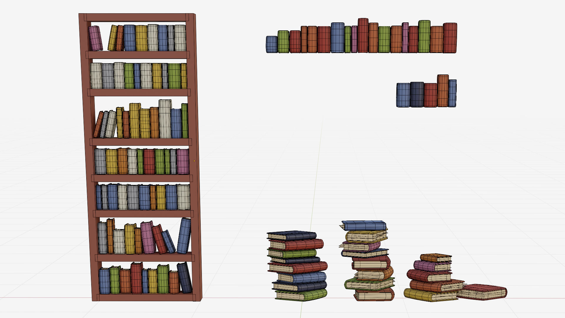 Low poly books stacks of on shelf Low-poly 3D model_14
