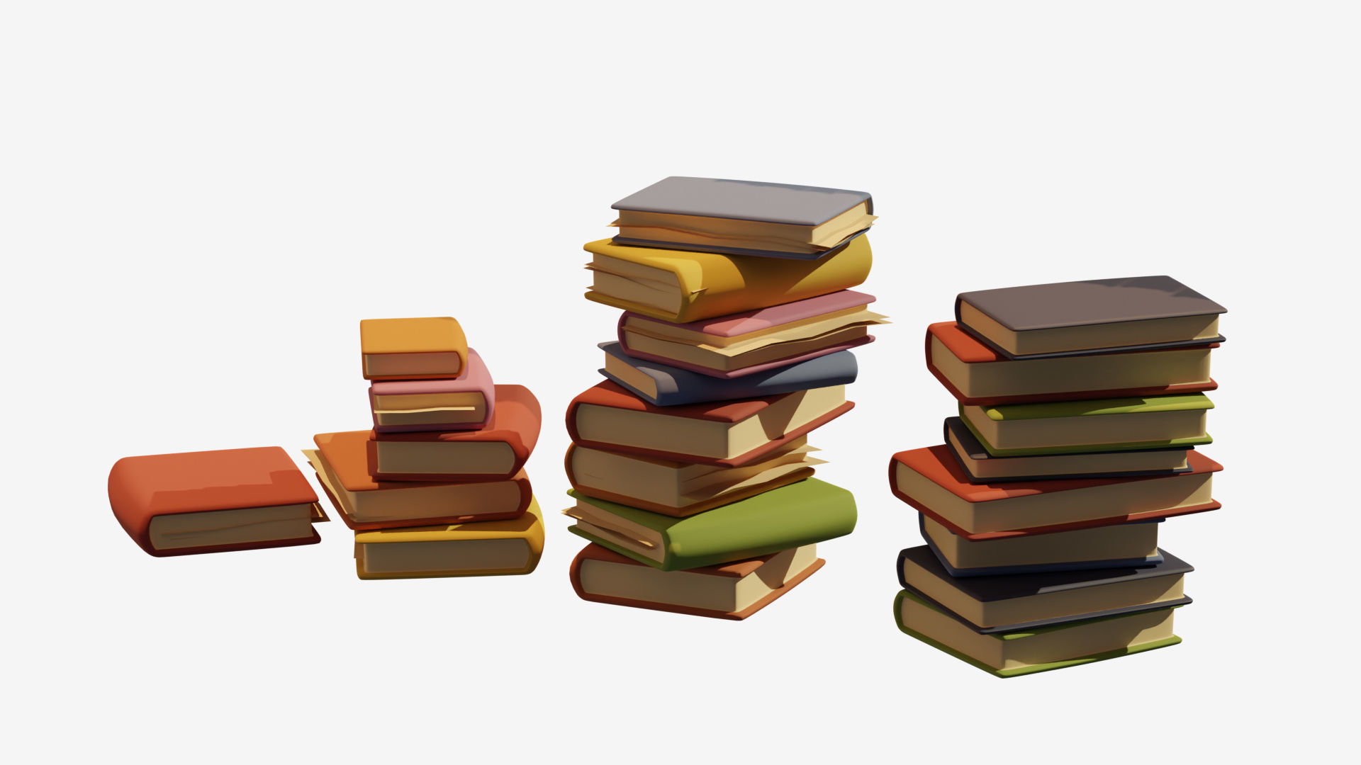 Low poly books stacks of on shelf Low-poly 3D model_3