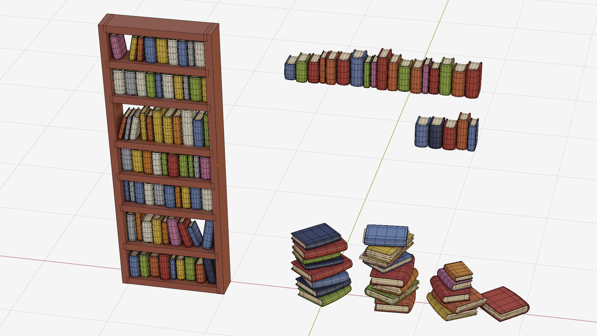 Low poly books stacks of on shelf Low-poly 3D model_13