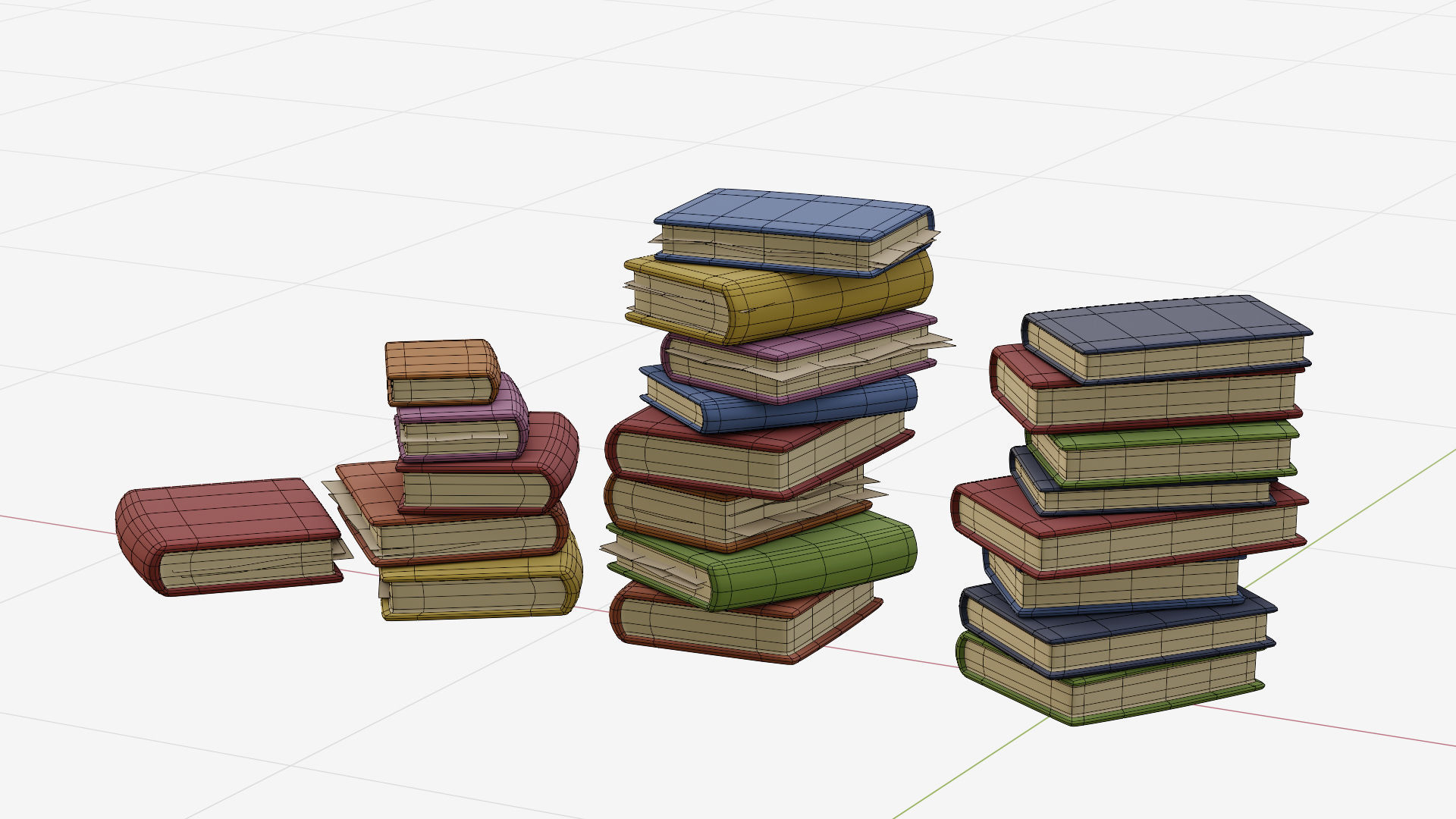 Low poly books stacks of on shelf Low-poly 3D model_10