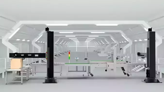 Stacking and packing line Low-poly 3D model
